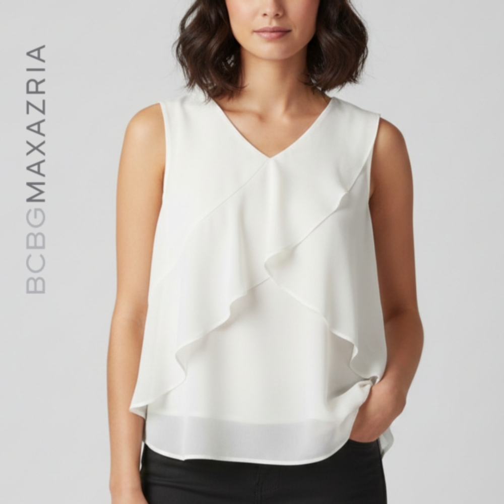 XS/S BCBGMaxAzria White Flowy Sleeveless Tiered Blouse Top